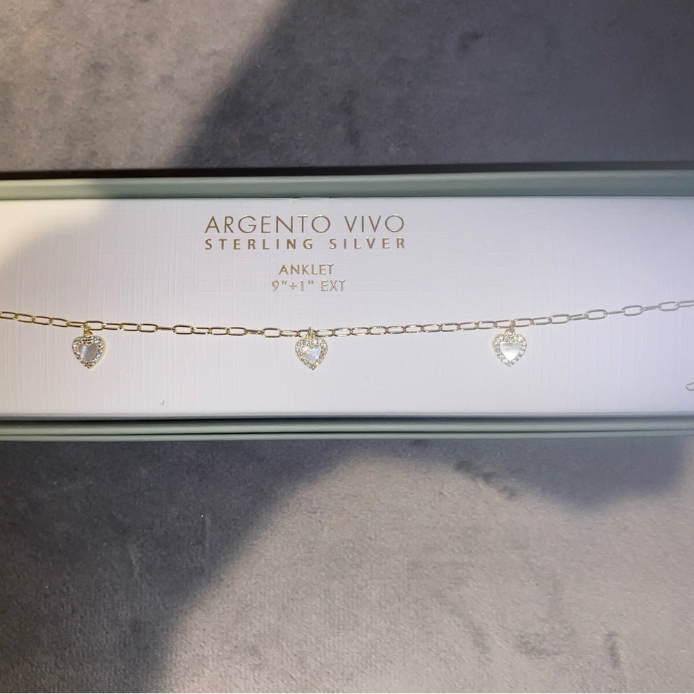 BNIB Argento Vivo Sterling Silver 18KT Gold Plated “Heart” Anklet